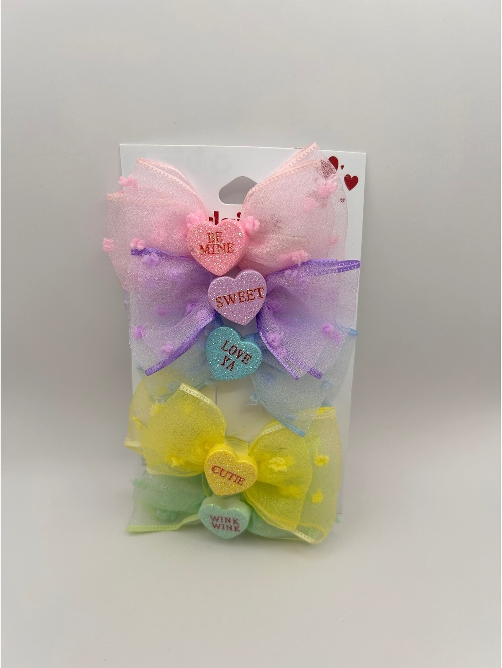 Colorful Heart Message Hair Bows Set of 4